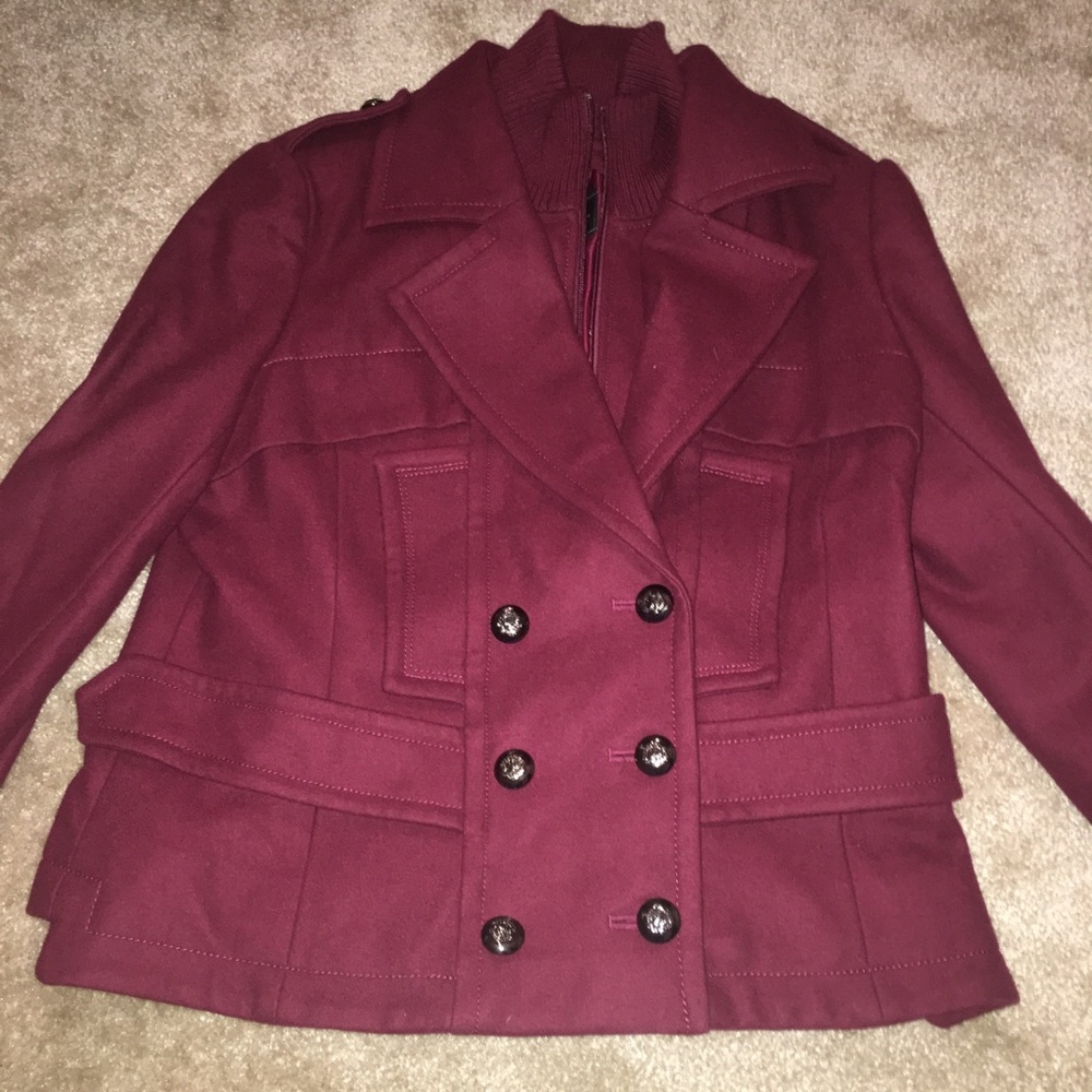 Burgundy waist length pea coat